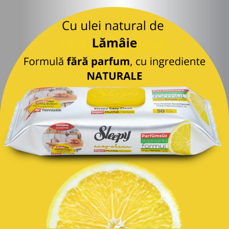 Șervețele Umede Bucătărie Sleepy Easy Clean Lămâie 50 buc – Degresare Rapidă, Fără Clătire [5]