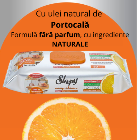 Șervețele Umede Bucătărie Sleepy Easy Clean Portocală 50 buc – Degresare Rapidă, Fără Clătire [5]