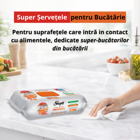 Șervețele Umede Bucătărie Sleepy Easy Clean Portocală 50 buc – Degresare Rapidă, Fără Clătire [1]