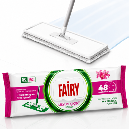 Șervețele umede Fairy Lilyum pentru pardoseli, 50 buc., parfum de crin