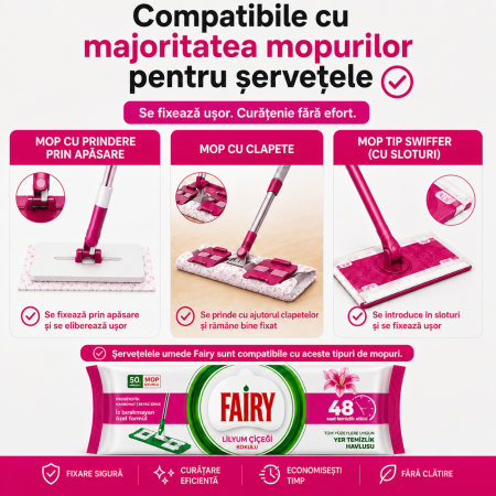 Șervețele umede Fairy Lilyum pentru pardoseli, 50 buc., parfum de crin [2]
