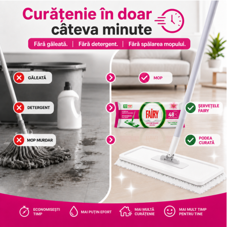 Șervețele umede Fairy Lilyum pentru pardoseli, 50 buc., parfum de crin [1]