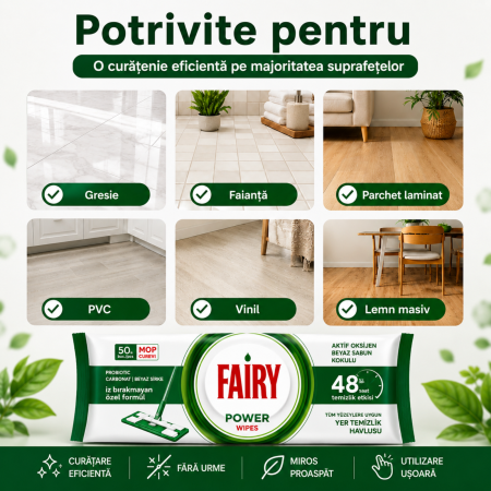 Șervețele Umede pentru Pardoseală Fairy Power Wipes 50 Buc | White Soap [4]