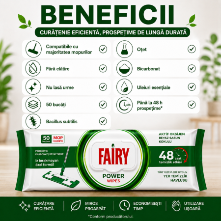 Șervețele Umede pentru Pardoseală Fairy Power Wipes 50 Buc | White Soap [8]