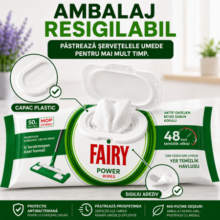 Șervețele Umede pentru Pardoseală Fairy Power Wipes 50 Buc | White Soap [6]