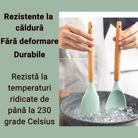 Set Ustensile Bucătărie Silicon cu Lemn – 11 Piese + Suport [3]