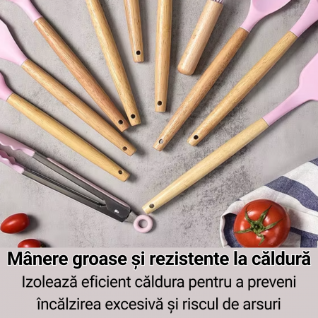 Set Ustensile Bucătărie Silicon cu Lemn – 11 Piese + Suport [4]