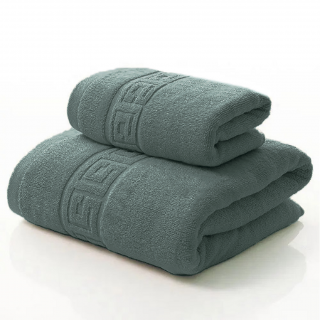 Prosoape - Set Prosoape Greek Border 100% Bumbac, Antracit – Prosop Față și Corp, Absorbție Superioară