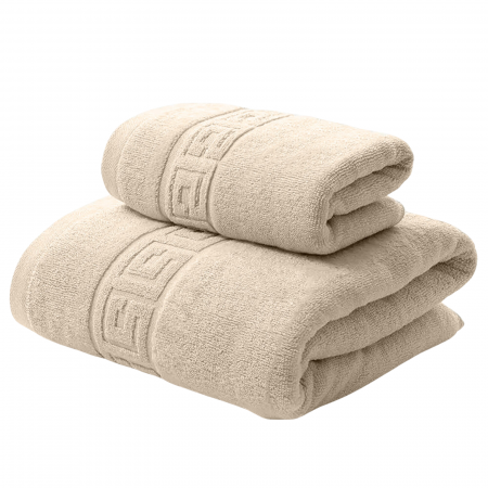 Set Prosoape Greek Border 100% Bumbac, Bej – Prosop Față și Corp, Absorbție Superioară