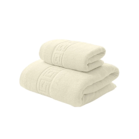 Set Prosoape Greek Border 100% Bumbac, Crem – Prosop Față și Corp, Absorbție Superioară