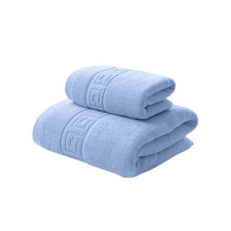 Baie - Set Prosoape Greek Border 100% Bumbac, Bleu – Prosop Față și Corp, Absorbție Superioară