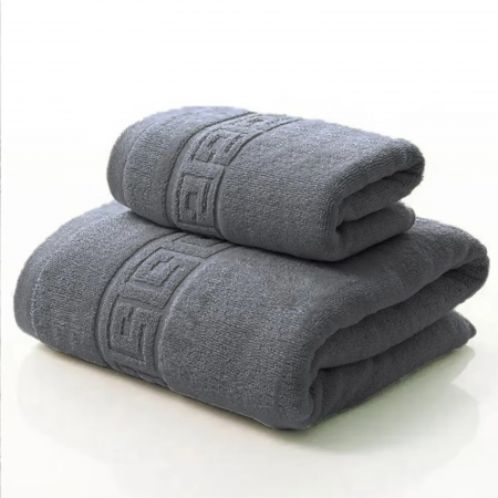 Baie - Set Prosoape Greek Border 100% Bumbac, Gri – Prosop Față și Corp, Absorbție Superioară