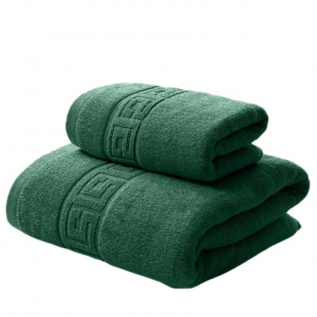 Set Prosoape Greek Border 100% Bumbac, Verde – Prosop Față și Corp, Absorbție Superioară