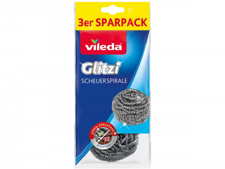 Bureti Vase si Lavete - Set 3 Bureți de Sârmă Vileda Glitzi – Curățare Puternică, Oțel Inoxidabil, Ideal pentru Vase, Tigăi și Grătare
