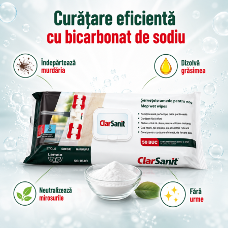 Set 3 Pachete Șervețele Umede Mop ClarSanit Lemon, 150 Buc [2]
