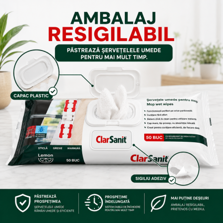 Set 3 Pachete Șervețele Umede Mop ClarSanit Lemon, 150 Buc [7]