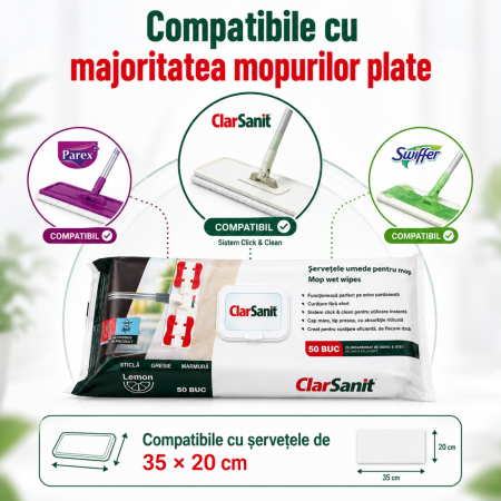 Set 3 Pachete Șervețele Umede Mop ClarSanit Lemon, 150 Buc [3]