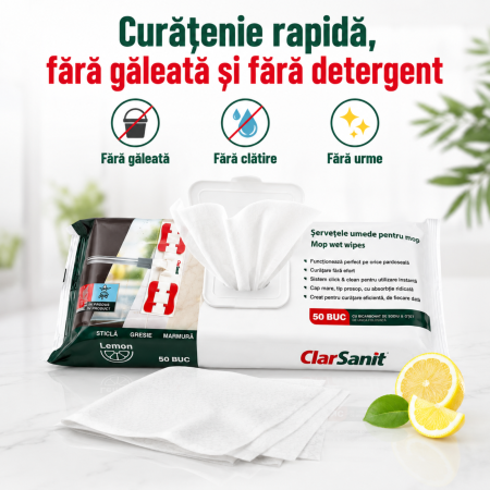 Set 3 Pachete Șervețele Umede Mop ClarSanit Lemon, 150 Buc [1]