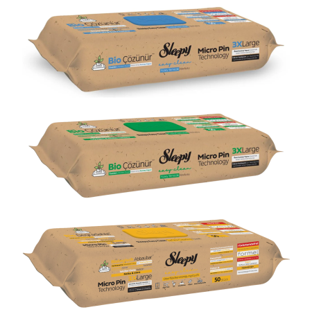 Curatenie & Intretinere Casa - Set 3 Șervețele Umede Biodegradabile Sleepy Bio Easy Clean 3XLarge, Multisuprafețe, 3 x 50 buc