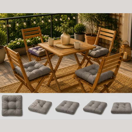 Saltele si Perne pentru Gradina - Set 4 Perne Scaun 40x40x7 cm, Oxford Gros, Interior Exterior, Gri deschis | Fabricate în România