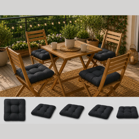 Saltele si Perne pentru Gradina - Set 4 Perne Scaun 40x40x7 cm, Oxford Gros, Interior Exterior, Negre | Fabricate în România