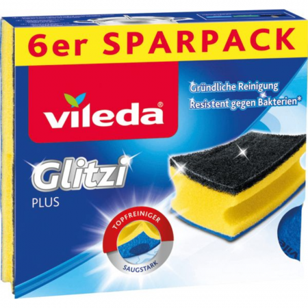 Bureti Vase si Lavete - Set 6 Bureți Vileda Glitzi Plus – Curățare Eficientă, Protecție Antibacteriană, Design Ergonomic