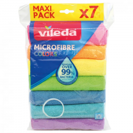 Bureti Vase si Lavete - Set 7 Lavete Microfibra Vileda – Super Absorbante, Reutilizabile, Curățare Umedă/Uscată, Îndepărtează 99% Bacterii