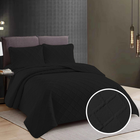 Cuverturi de Pat - Cuvertură pat 230×250 negru cu 2 fețe pernă – matlasată, România