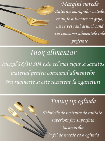 Set Tacamuri Elegante din Inox Alimentar 18/10 304 – 16 Piese cu Finisaj Auriu si Manere Negre [5]