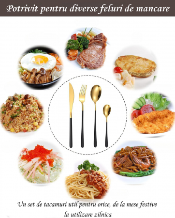 Set Tacamuri Elegante din Inox Alimentar 18/10 304 – 16 Piese cu Finisaj Auriu si Manere Negre [7]