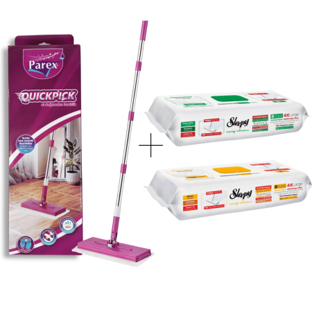 Mopuri si Rezerve Mop - Set Mop Parex QuickPick + Lavete Sleepy Easy Clean 100 buc, 4XL, fara galeata, fara clatire