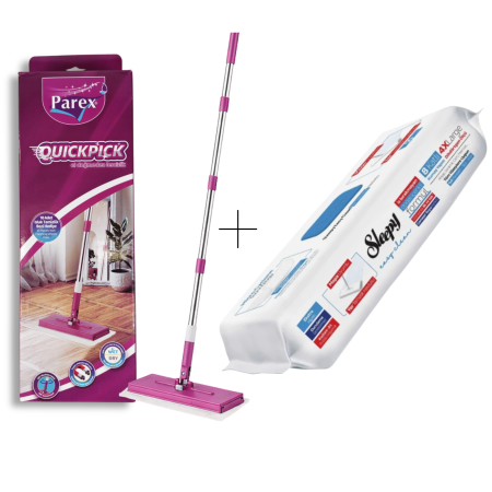 Mopuri si Rezerve Mop - Set Mop Parex QuickPick + Lavete Sleepy Bleach Additive 50 buc, 4XL, fara galeata, fara clatire