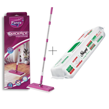 Mopuri si Rezerve Mop - Set Mop Parex QuickPick + Lavete Sleepy White Soap 50 buc, 4XL, fara galeata, fara clatire