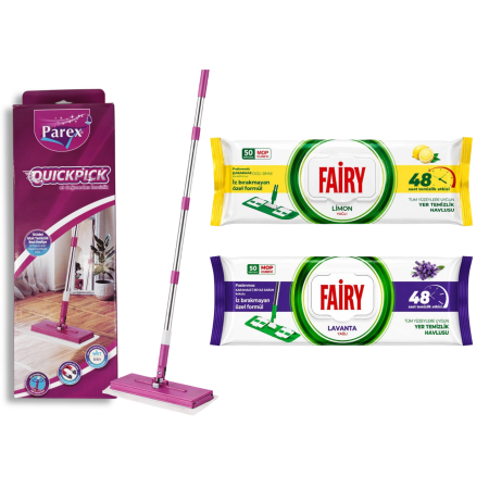 Set Mop Parex QuickPick + Șervețele Fairy Lemon & Lavandă | 110 Șervețele