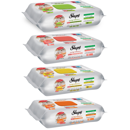 Curatenie & Intretinere Casa - Set Șervețele Umede Bucătărie Sleepy Easy Clean 4 x 50 buc – Bergamotă, Lămâie, Grapefruit, Portocală