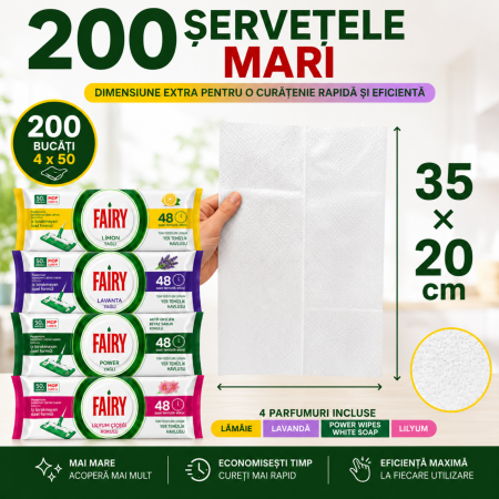 Set 4 Șervețele Umede Fairy Pardoseală, 200 Buc., 4 Parfumuri [5]