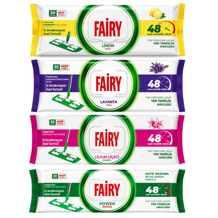 Mopuri si Rezerve Mop - Set 4 Șervețele Umede Fairy Pardoseală, 200 Buc., 4 Parfumuri