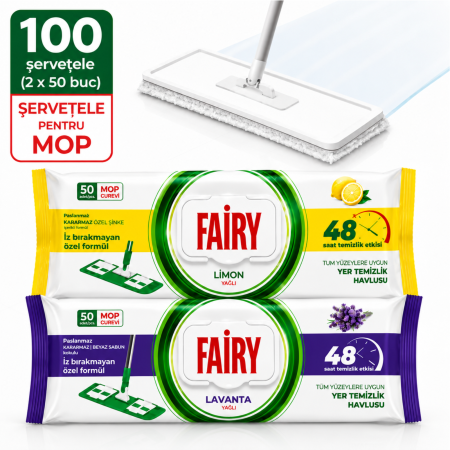 Set Șervețele Umede pentru Pardoseală Fairy 100 Buc | Lemon + Lavandă