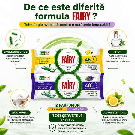 Set Șervețele Umede pentru Pardoseală Fairy 100 Buc | Lemon + Lavandă [3]