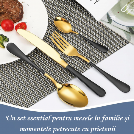 Set Tacâmuri Auriu-Negru 24 Piese cu Suport | Elegant & Cadou [4]