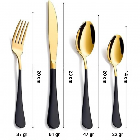 Set Tacâmuri Auriu-Negru 24 Piese cu Suport | Elegant & Cadou [5]