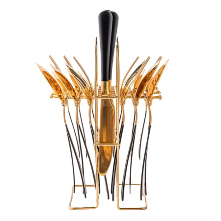 Set Tacâmuri Auriu-Negru 24 Piese cu Suport | Elegant & Cadou [6]