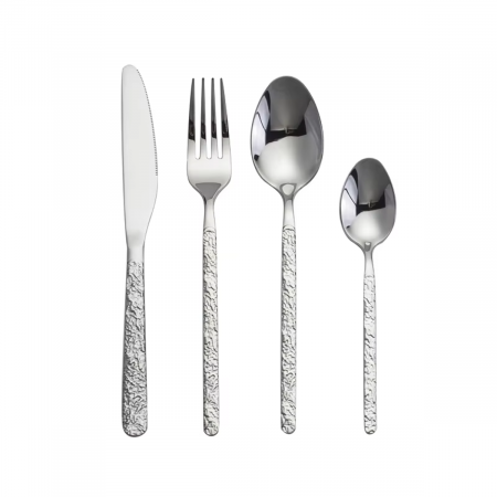 Set Tacâmuri Premium 24 piese – Inox 18/10, Finisaj Lucios, Textură Piatra