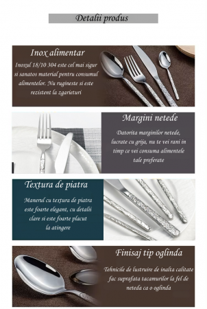 Set Tacâmuri Premium 24 piese – Inox 18/10, Finisaj Lucios, Textură Piatra [3]