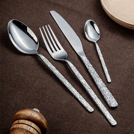Set Tacâmuri Premium 24 piese – Inox 18/10, Finisaj Lucios, Textură Piatra [1]