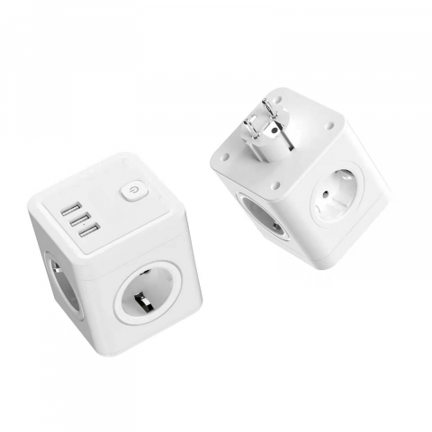 Stecher cu 4 prize si 3 porturi USB-A INNOVIO, Putere mare 4000W/16A, Protectie copii, Protectie la supratensiune si scurtcircuit, Culoare Alb/Gri [1]