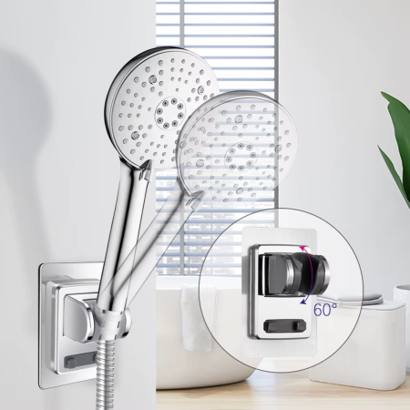 Suport adeziv reglabil pentru cap de duș – montaj fără găurire, cromat, ABS durabil [2]