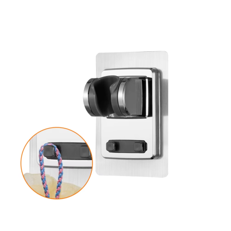 Accesorii pentru dus - Suport adeziv reglabil pentru cap de duș – montaj fără găurire, cromat, ABS durabil