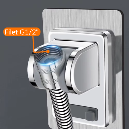 Suport adeziv reglabil pentru cap de duș – montaj fără găurire, cromat, ABS durabil [3]