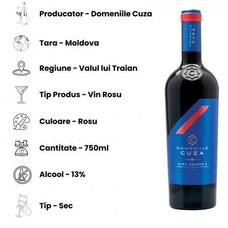Vin Roșu Domeniile Cuza Rară Neagră & Cabernet Sauvignon 2021, Sec – Aromat și Elegant, 0.75L [1]